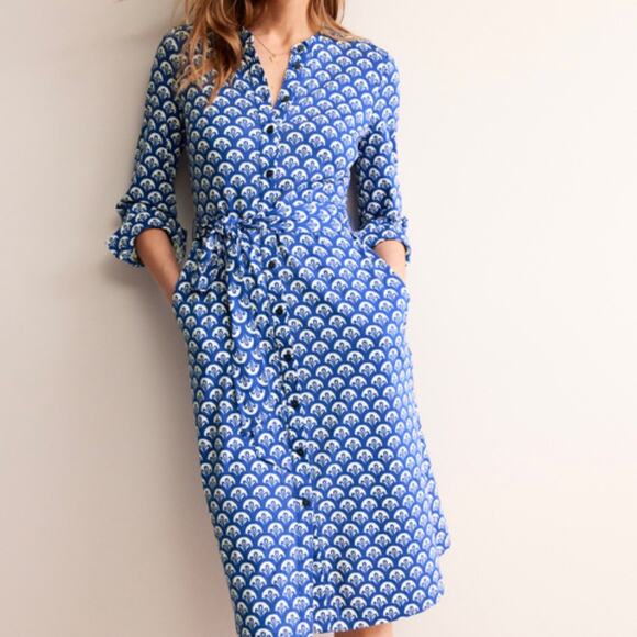 Boden Dresses & Skirts - Boden Dress Women’s Julia Long Sleeve Knit Shirtdress Size 8 Blue Geometric